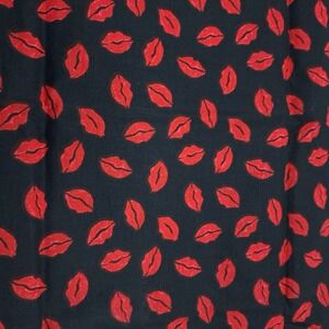 Vintage Red Lips Fabric 27"x44" Black Novelty Print Sewing Quilting Rockabilly